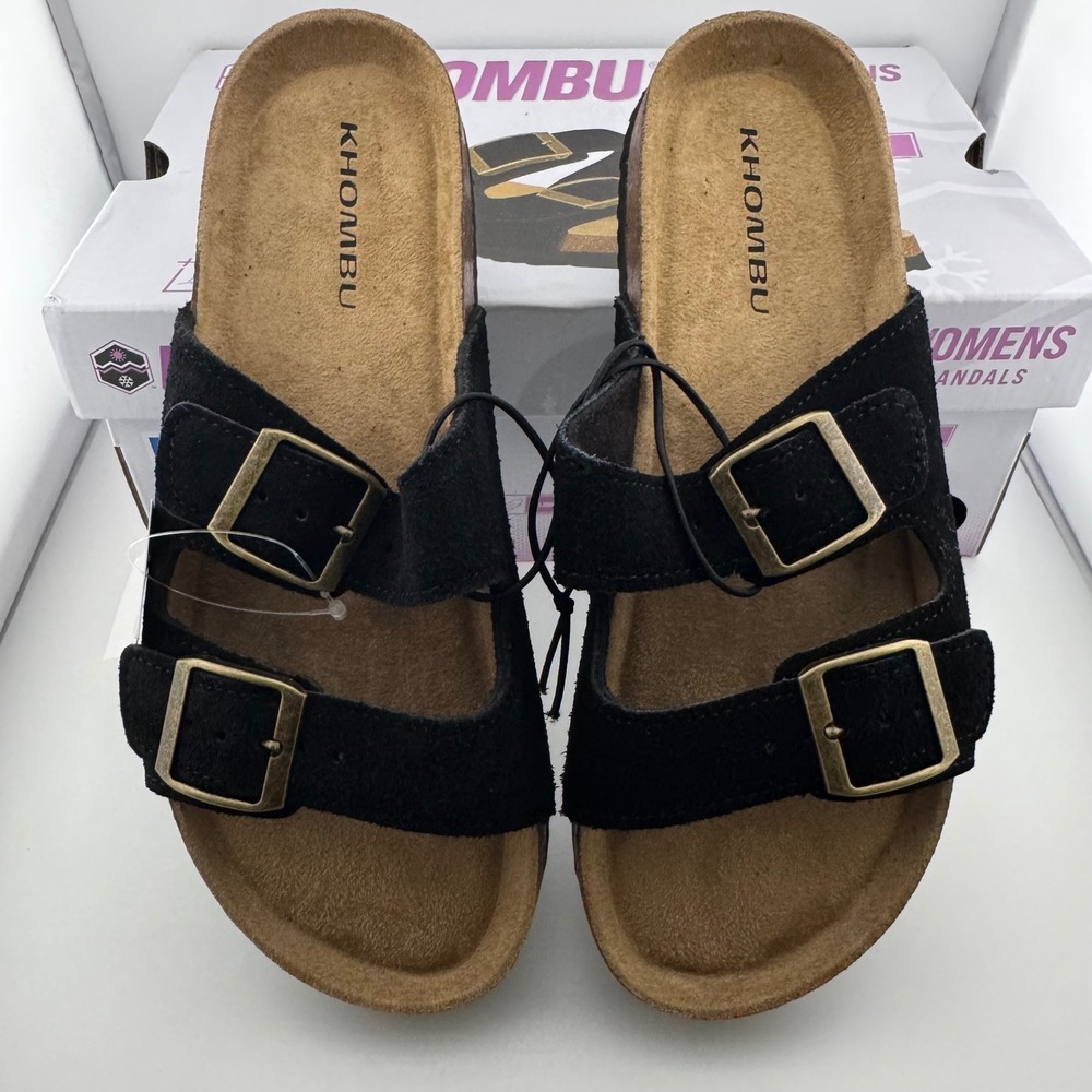 Khombu Ashville Slide Sandals Womens 7 Black New Suede Leather Buckle Comfort - Picture 4 of 9